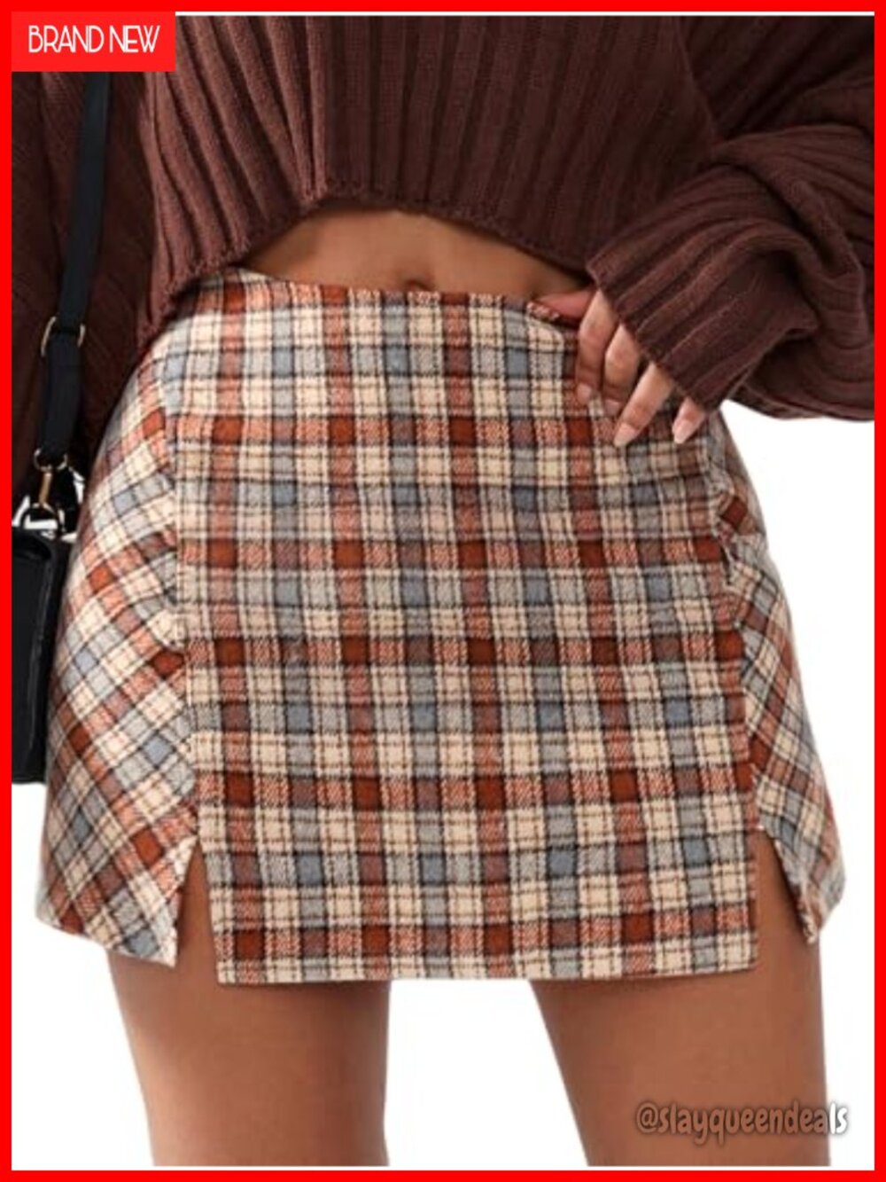 Faux Wool High Waisted Plaid Mini Skirt Bodycon Pencil Slit Y2K